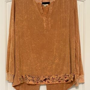 Kori Tan Long Sleeve Tunic with Floral Trim